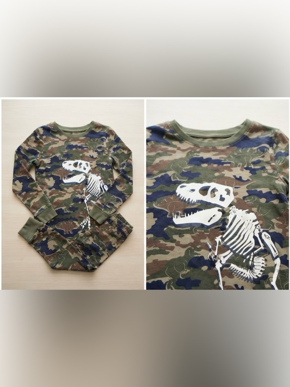 Boys' Camo Dino Skeleton Long-Sleeve Top - Olive Green - Picture 3 of 3
